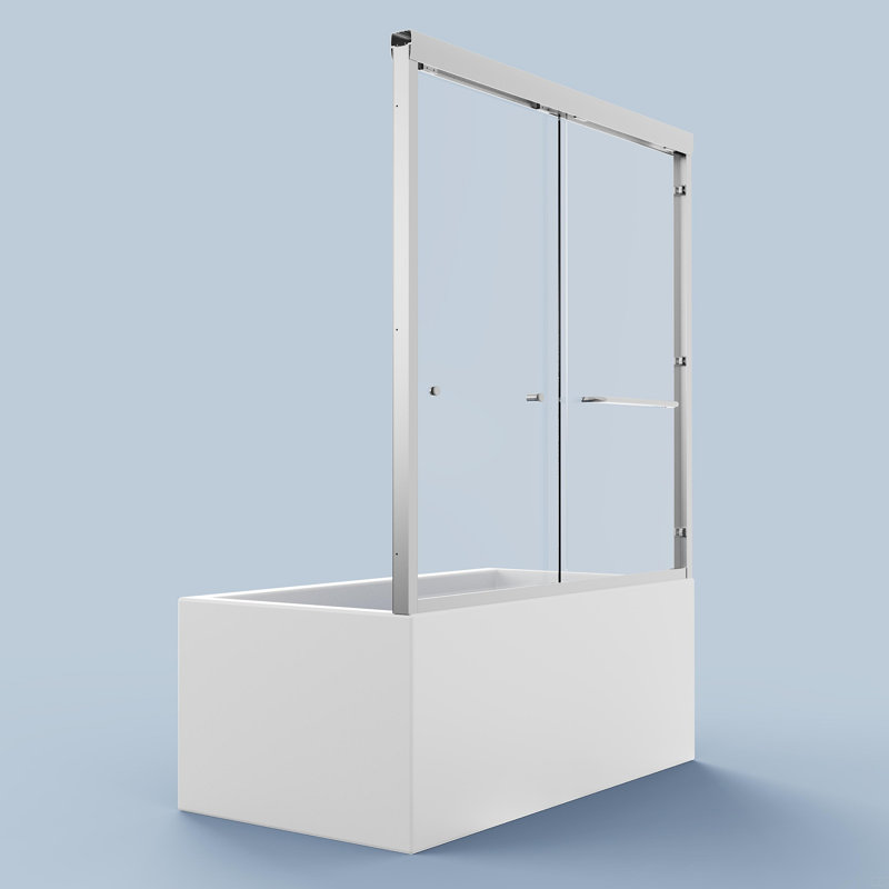 56"-60"W*58" H  Semi-Frameless Double Sliding Tub Door, Bypass Bathtub Shower, Silver
