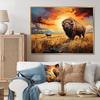 "Native American Art Bison Prairies II", reproduction d'art sur toile