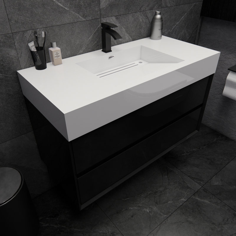 Albizu 42" Wall-Mounted Single Bathroom Vanity, Black