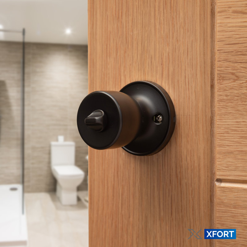XFORT Tulip Privacy Knob Set, Door Knob with Lock for Internal Wooden Bathroom Doors, Matt Black