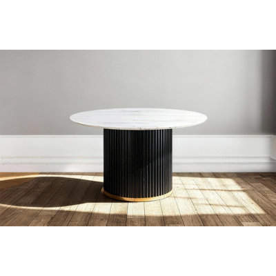 Round Faux Marble Dining Table With Fluted Base And Accents