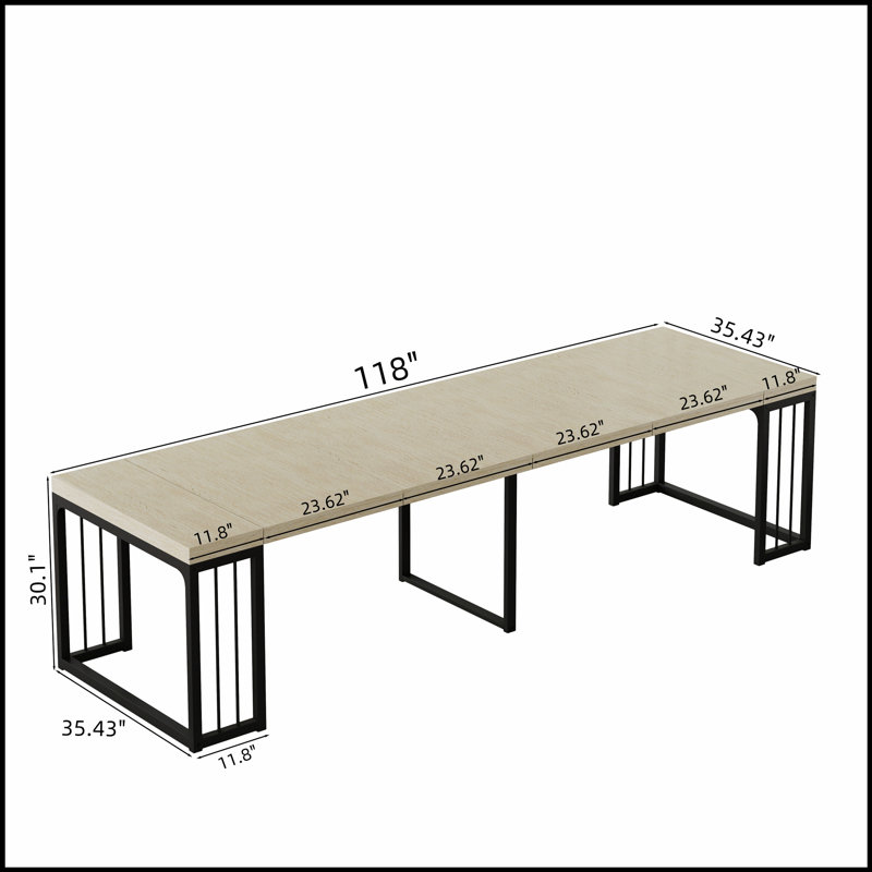 Table de salle à manger extensible moderne de 23,62 po à 118 po, pouvant accueillir de 2 à 10 personnes, table de salle à manger en bois peu encombrante pour la cuisine / salle à manger / salon, parfaite pour les réunions de famille / fêtes
