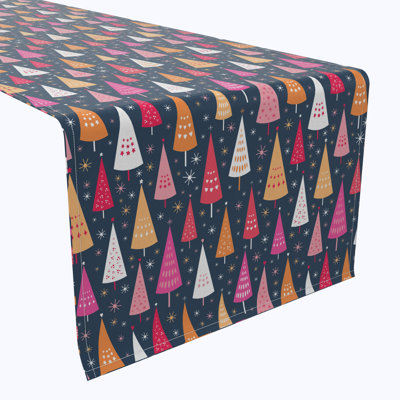Edelburg  Table Runner, 100% Cotton, Festive Bright Christmas Trees