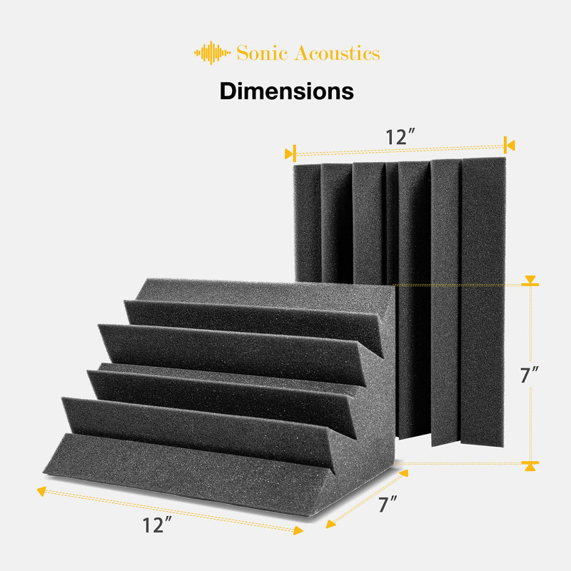 Paquet de 12 panneaux noirs en mousse Sonic Acousics, blocs d'angle insonorisants pour studio 7 po x 7 po x 12 po