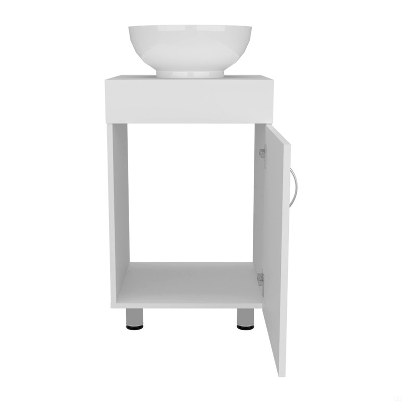Meuble-lavabo de salle de bain avec lavabo, 1 porte, 4 pieds, Blanc