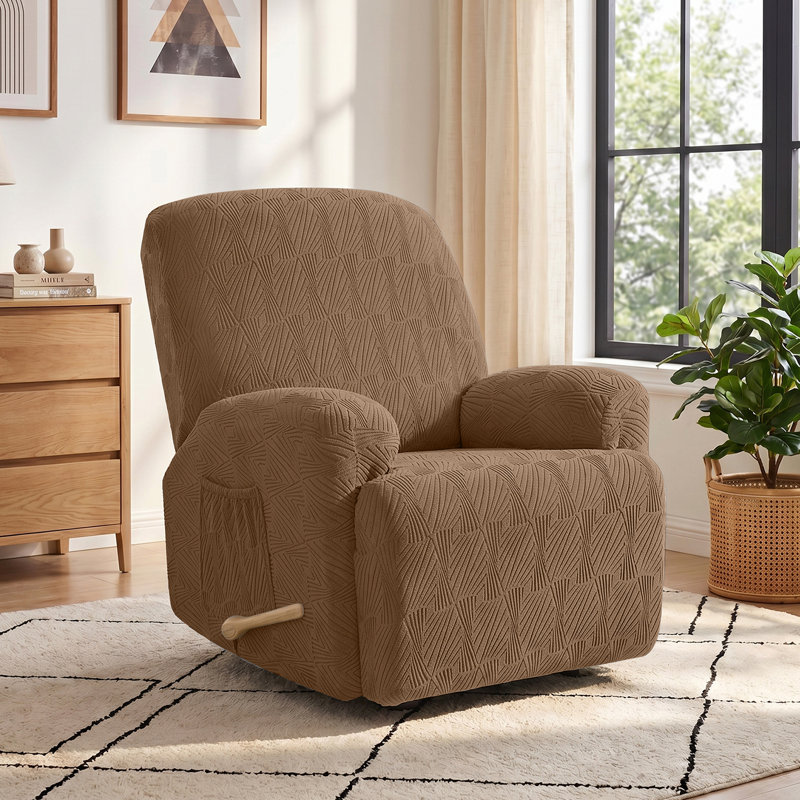 Housse pour fauteuil inclinable en élasticité en jacquard 4 pièces Tiba, Café clair