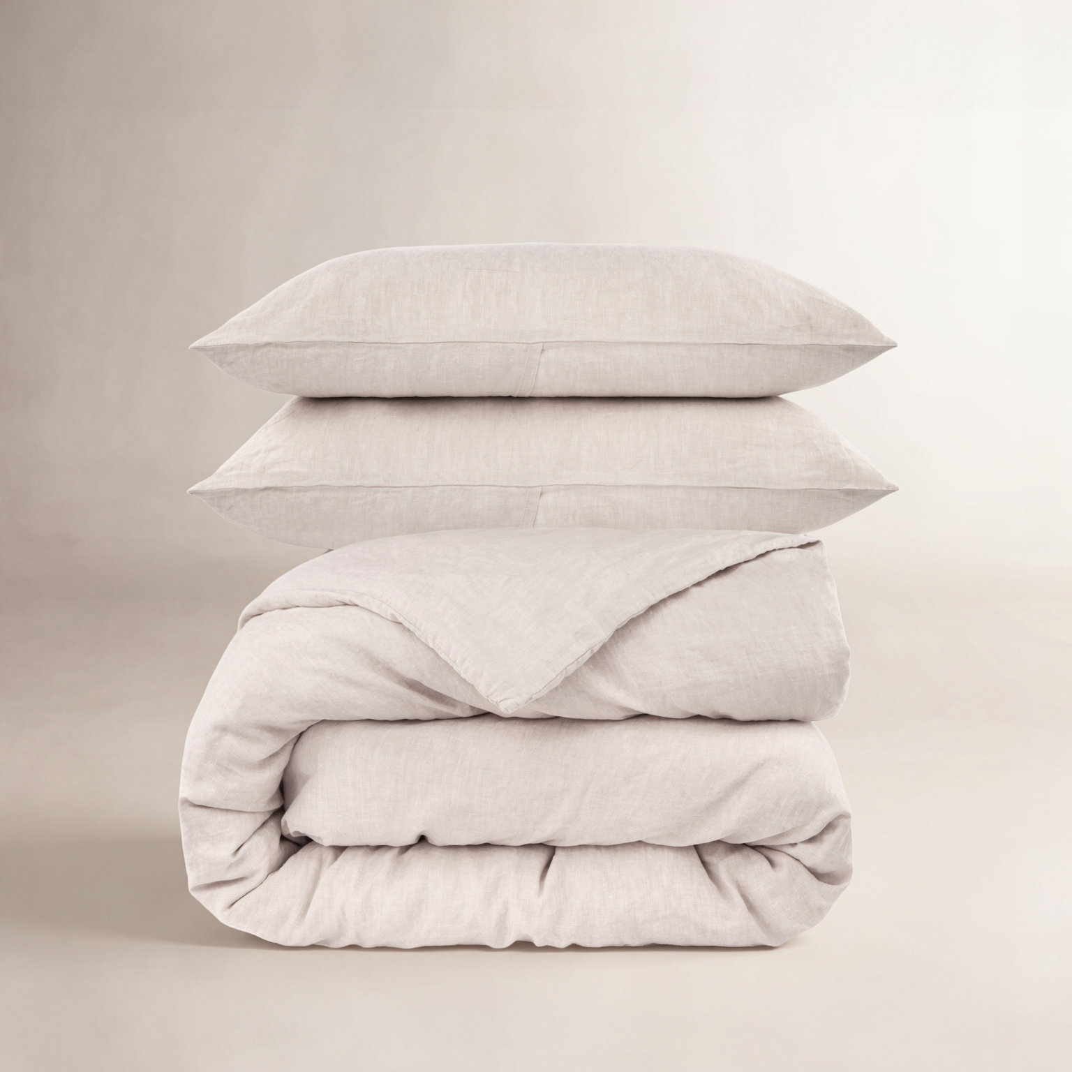 French Linen Duvet Cover Set, King Duvet Cover + 2 King Pillow Shams, Putty Heather