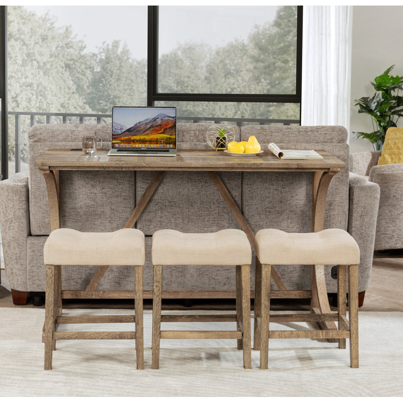 Ensemble de table de bar 4 pièces avec prise de courant, ensemble de table de bar et chaises, ensemble de table de bar avec 3 tabourets rembourrés pour le salon, la salle à manger et la salle de jeux