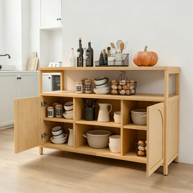 Buffet 49 "en bambou avec tablettes ouvertes et 2 portes