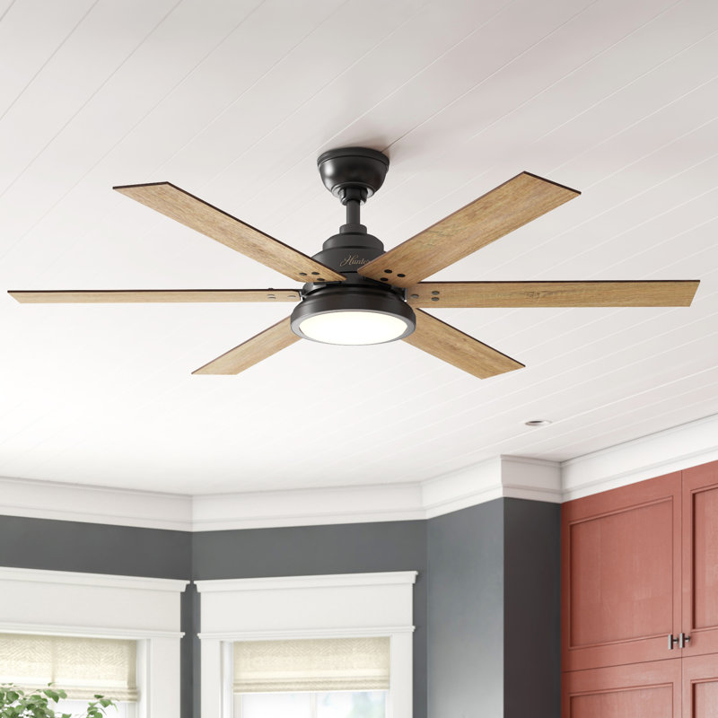 60" Warrant 6 - Blade LED Standard Ceiling Fan with Wall Control and Light Kit Included, Noble Bronze
