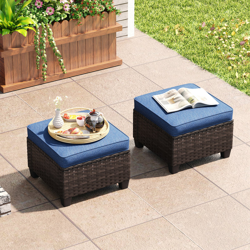 patio wicker ottoman, Slate Blue