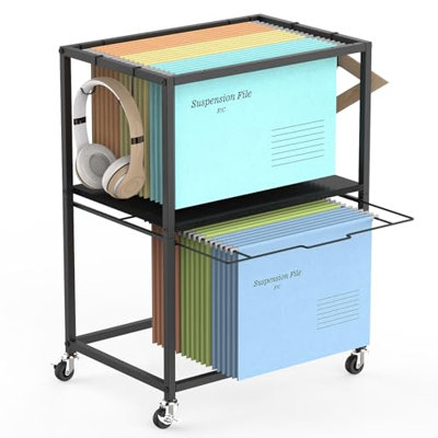 2-Tier Black Mobile File Cart