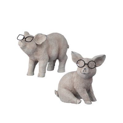 6.5" Resin Pig With Metal Glasses