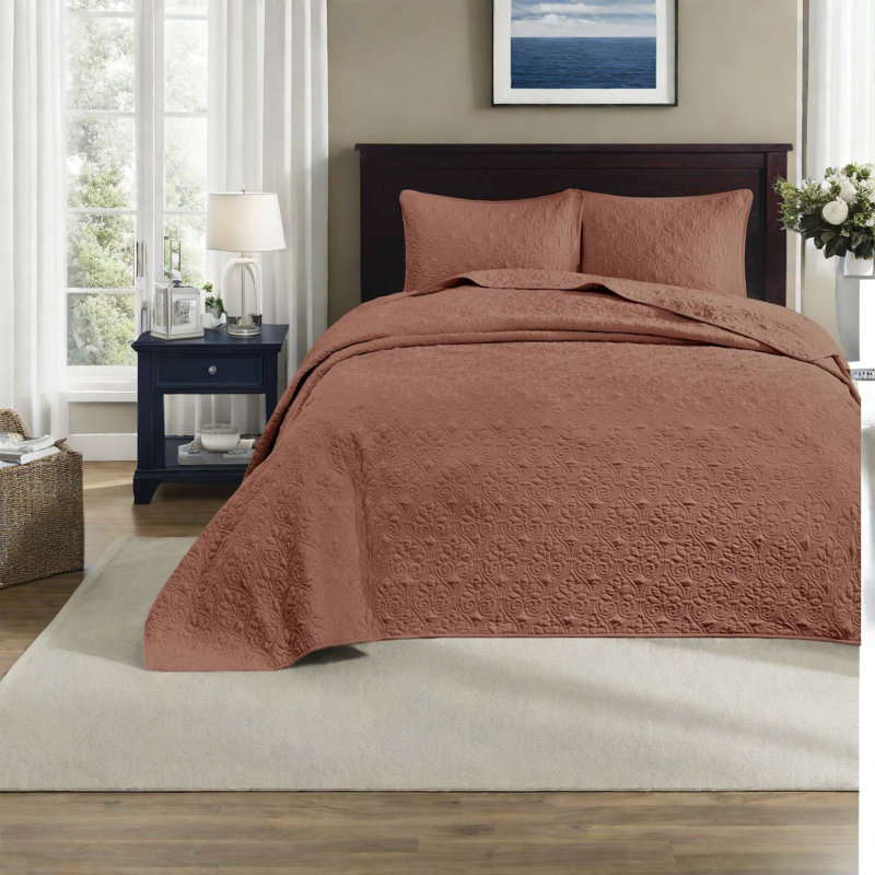 Ensemble de literie réversible 3 pièces, surdimensionné en polyester matelassé confort, très grand rouge argile