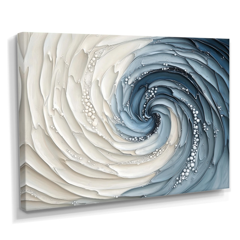 Décoration murale spirale côtière bleue et blanche de l'océan I - Formes abstraites, H 12 po x l 20 po, Toile tendue