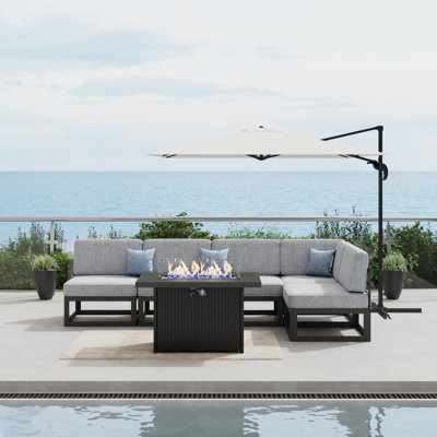 6 - Piece Outdoor Modular Sectional Set with Fire Table by Latitude Run