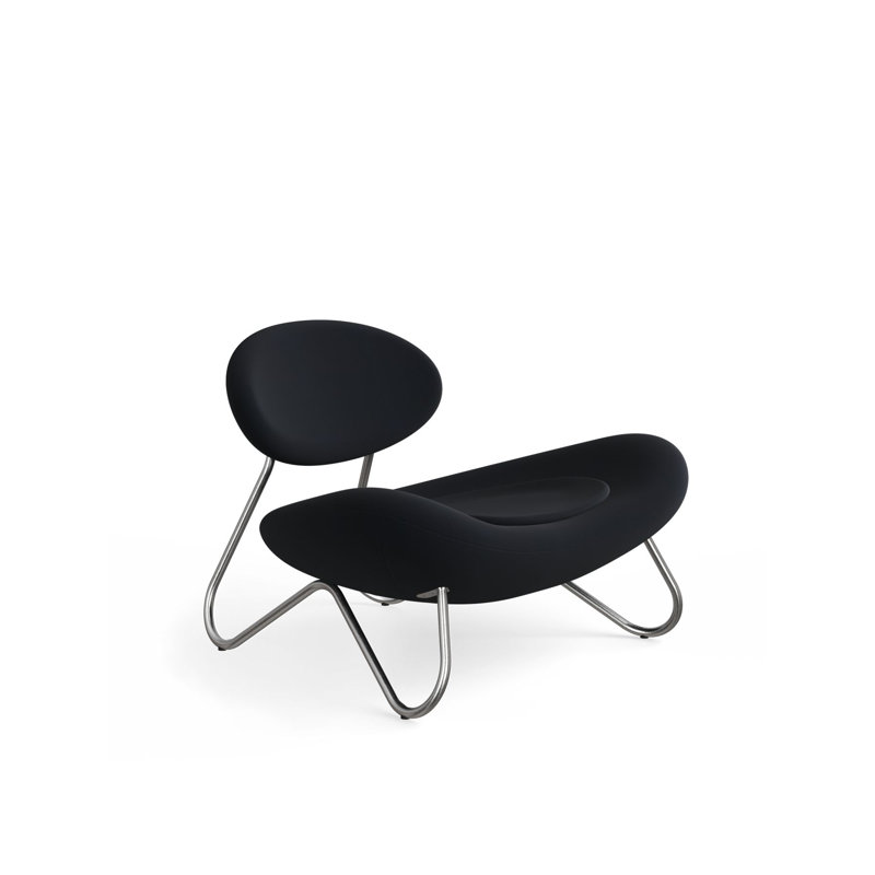 Meadow Lounge Chair, Black Painted Steel Frame, Brushed Stainless Steel, Natural Polyester Blend