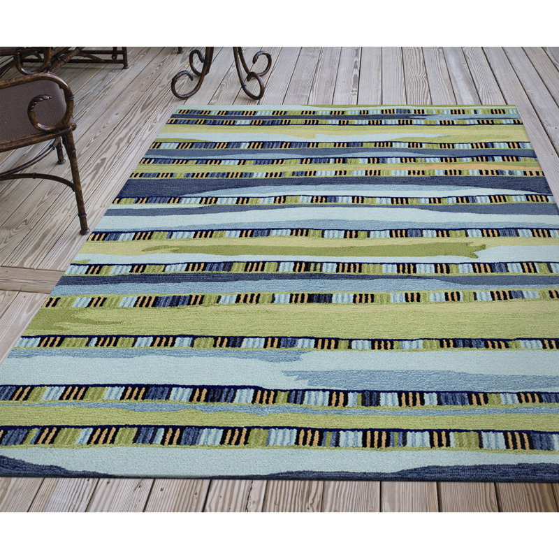 Tapis bleu / vert en polyester touffeté à la main Johvanna, Rectangle 7 pi 6 po x 9 pi 6 po