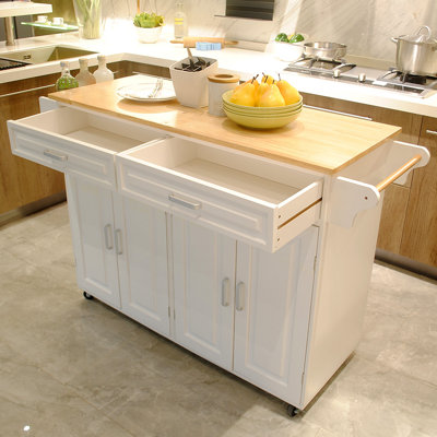Îlot de cuisine et chariot de cuisine, îlot de cuisine mobile, plateau en bois d'hévéa, grande tablette ajustable à l'intérieur de l'armoire pour différents ustensiles, design luxueux convenant à une fête sur un autre site.