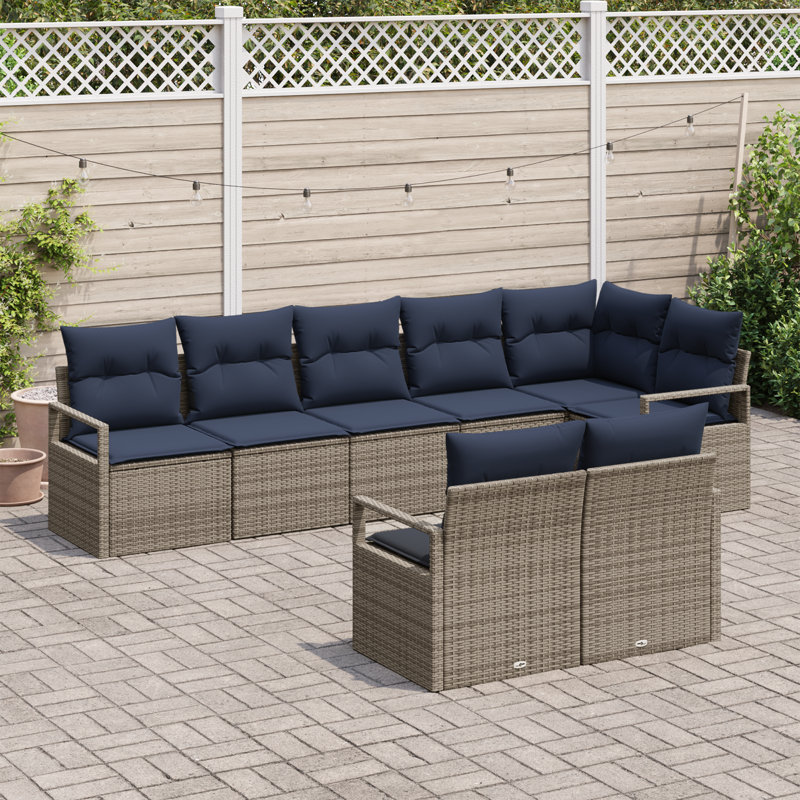 Ensemble de canapé vidaXL 8 pièces, Structure grise / coussin bleu marine