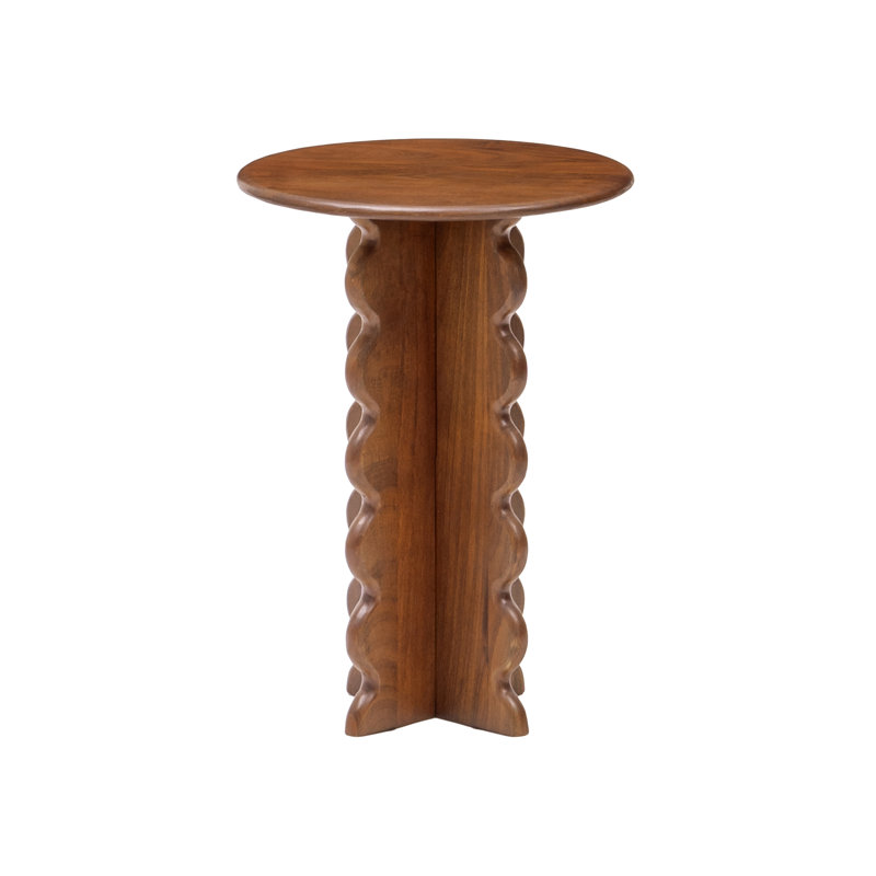 Dianella Solid Wood End Table with Scalloped Legs, Walnut
