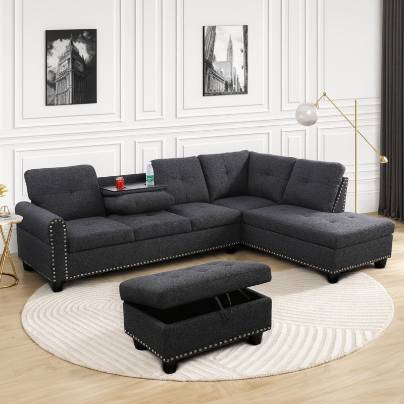 Gavette Upholstered Sectional, Gavette Dark Gray Fabric