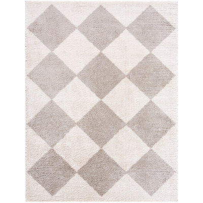 Grey Modern Washable Shaggy Rug, Chequered Anti-Slip Rug For Living Room, Dining Room, Bedroom, Kitchen