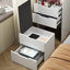 Ensemble de meuble-lavabo 3 en 1 avec miroir à plateau rabattable et petit ensemble de coiffeuse avec dessus en verre visible-557402801