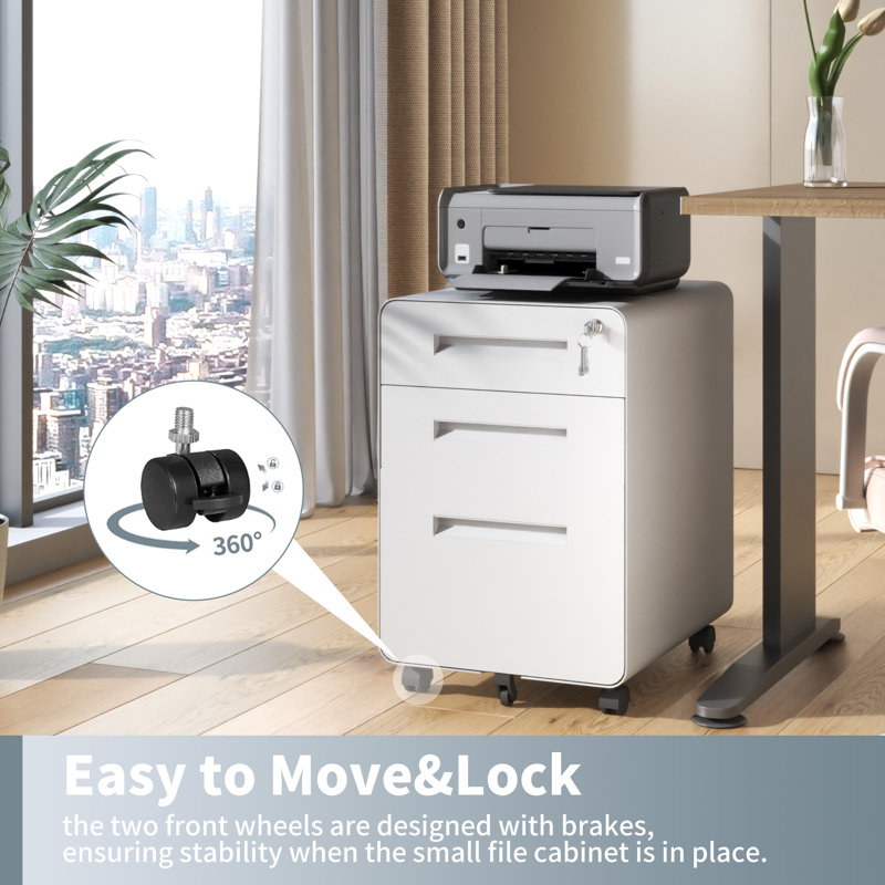 Classeur mobile à 3 tiroirs 15,75 "avec serrure pour la maison et le bureau - entièrement assemblé, Blanc