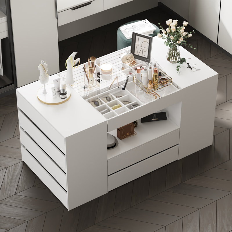 14-Drawer 1-Shelf Chest With Graceful Design And Tempered Glass Top
