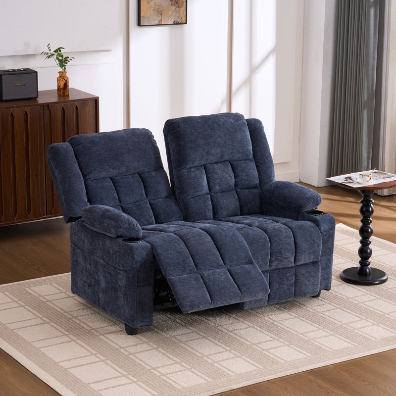 Canapé inclinable de cinéma maison à deux places, Chenille bleu