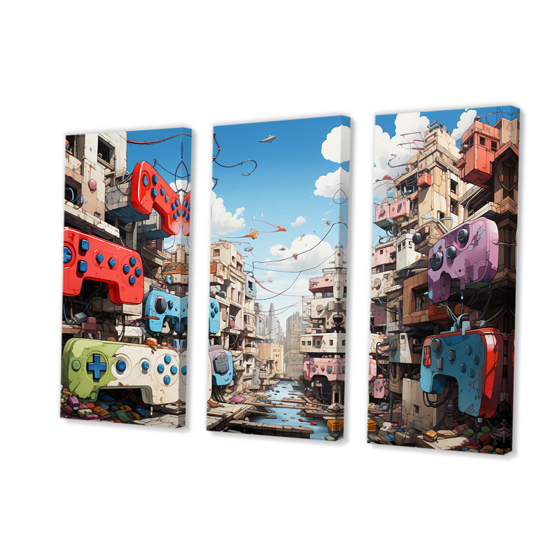 Pop Gaming Controllers Dreamscape - Art mural de jeux vidéo, H 28 po x l 36 po, Toile tendue