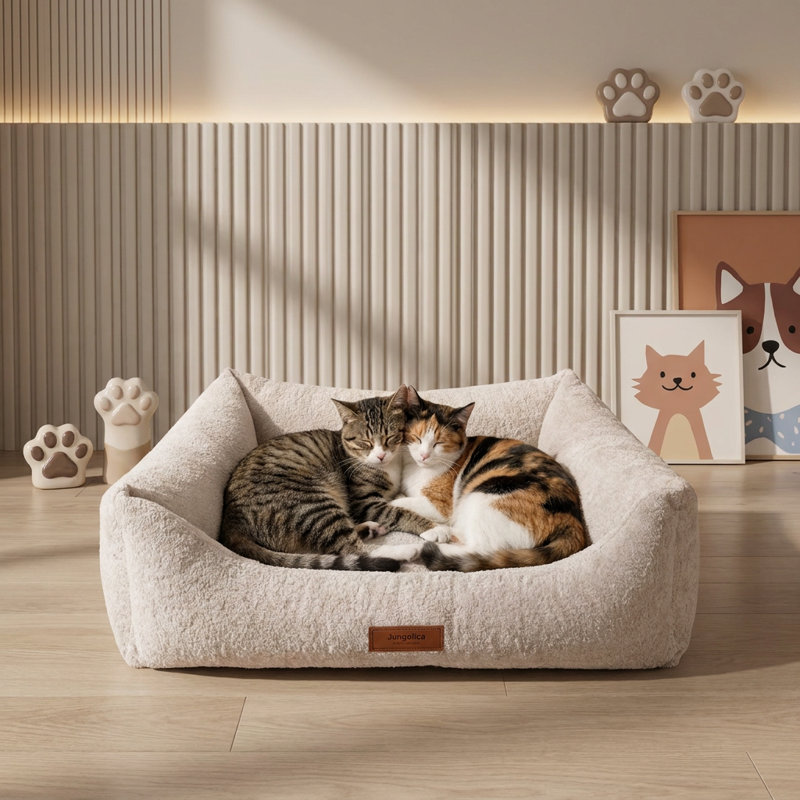 CalmNest Cream Comfort Pillow Cat Bed