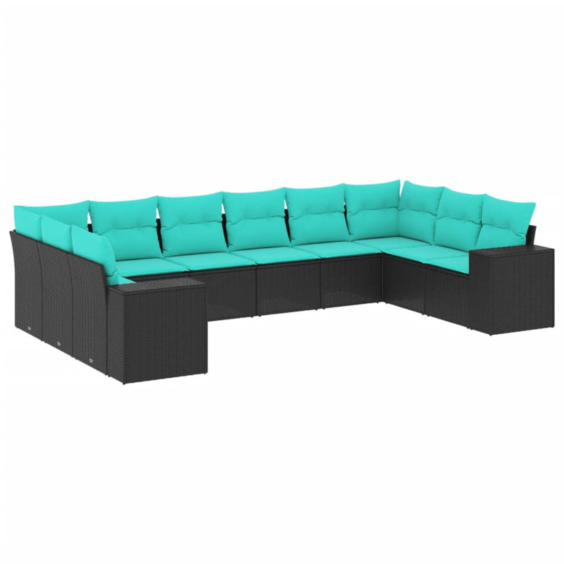  Ensemble de canapé de patio 10 pièces avec coussins en rotin de polyester noir