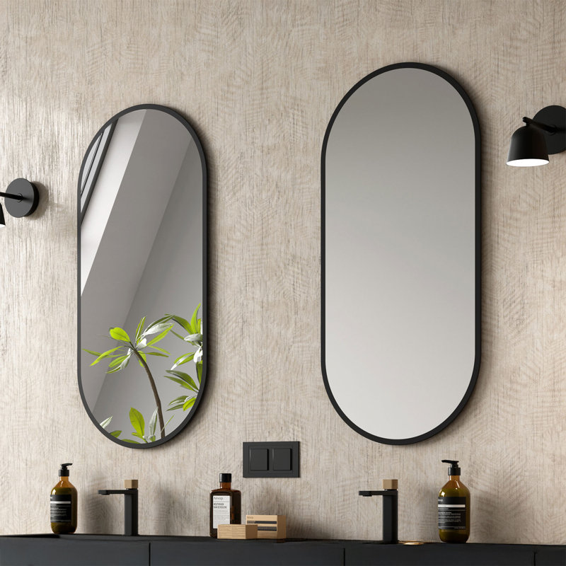 Rondo Oval Wall Bathroom Mirror, 35.4" x 17.7", Black
