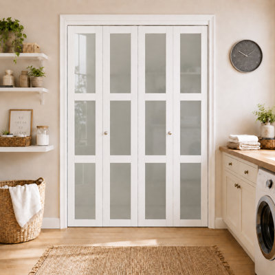 72in x 80in LuminaMatte™ 3-Lite Glass Door Solid Manufactured Wood Double Bi-Fold Door with Installation Hardware Kit