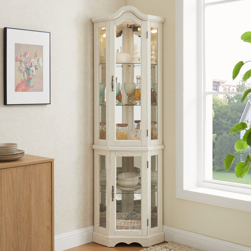 Elegant Corner Curio Cabinet With Glass Doors And Shelves, Ideal For Displaying Treasured Items In Living Room Or Bedroom