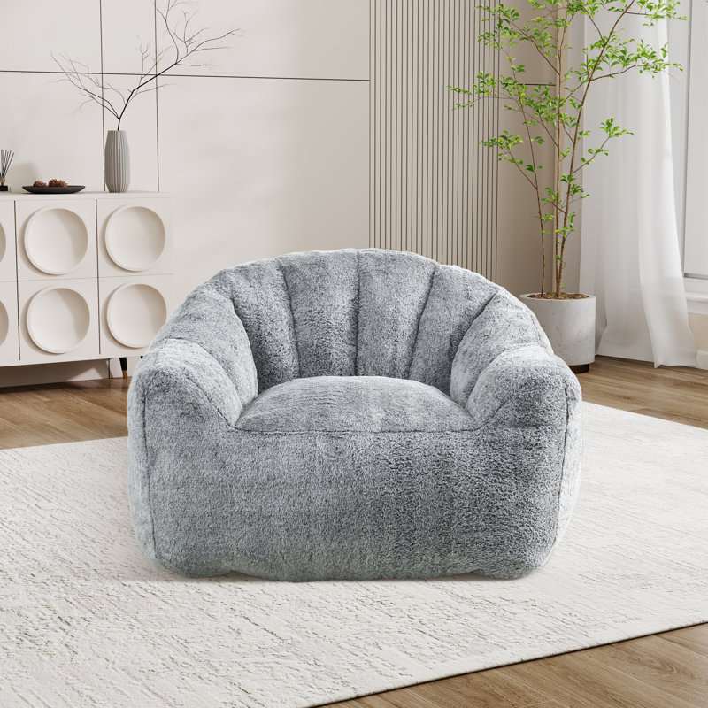 Bean Bag Chair,Tufted Lazy Sofa Comfy Chairs, Fausse fourrure grise