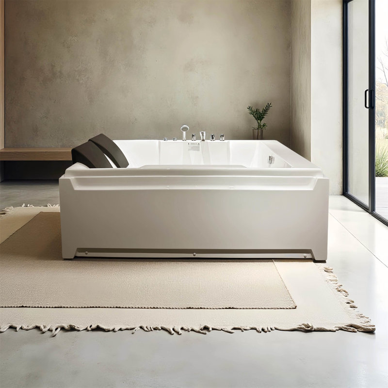 Baignoire tourbillon 73 po x 48 po pour 2 personnes, tablier en acrylique à 3 côtés, hydromassage et chromathérapie, 110 gallons, drain à gauche, certification UL / UPC