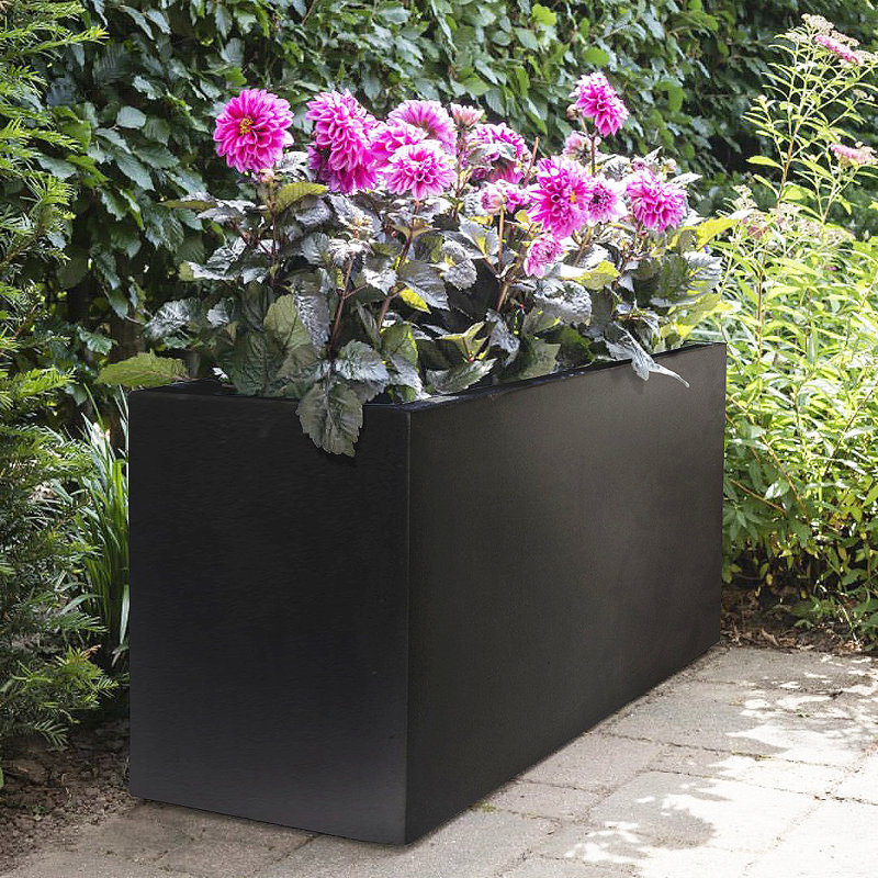 Frostproof, Concrete Effect Garden Planter Pot with Drainage Holes, 41cm H x 85cm W x 26cm D, Black