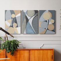 3 Pieces Modern Abstract Wall Decor Set Square Canvas Painting with Frame Living Room 1200mmW*400mmH*25mmD