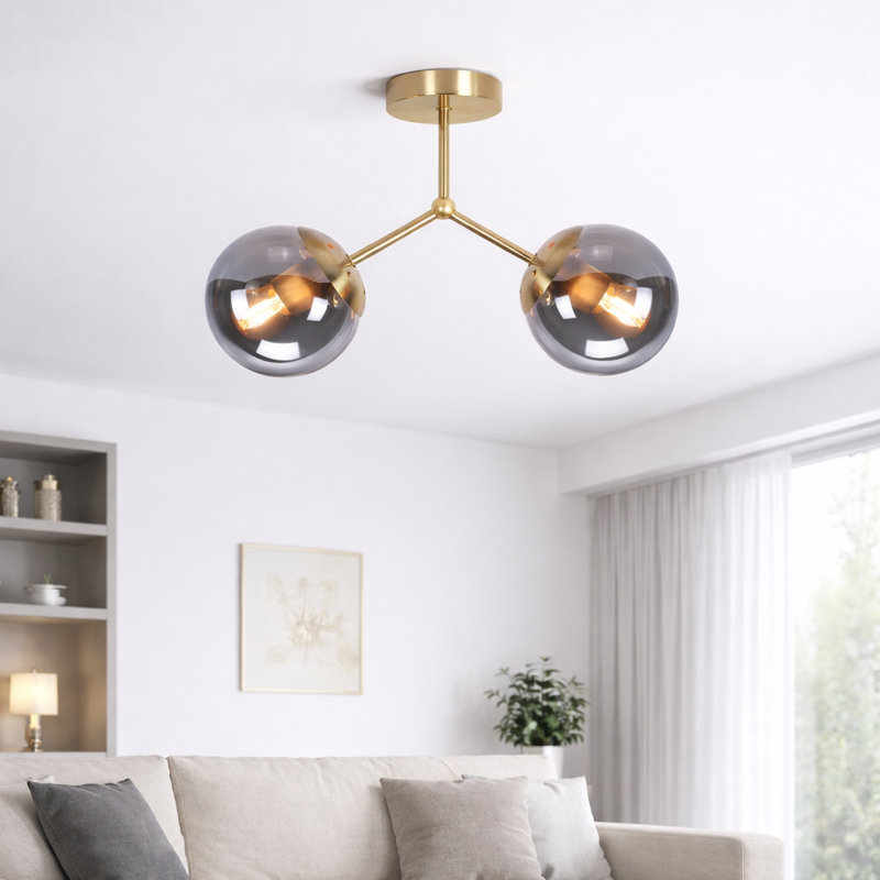 2-Light E27 Gold Glass Semi Flush Mount