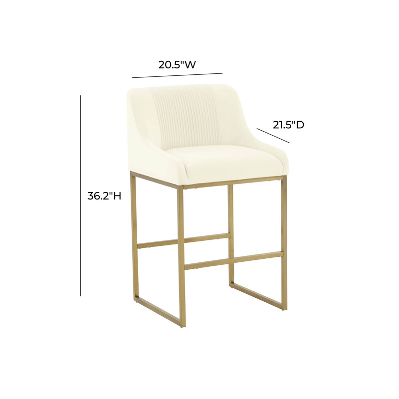 Robicheaux Pleated Velvet Counter Stool, Cream