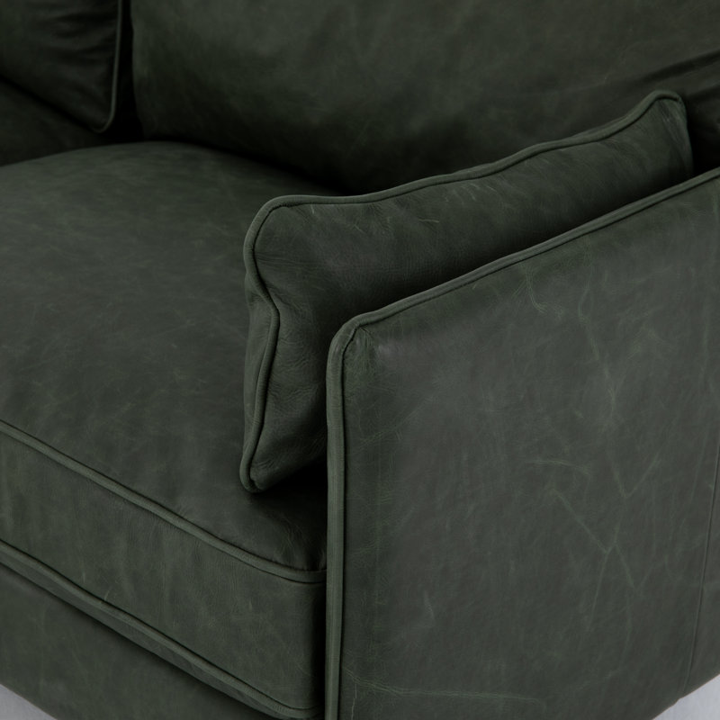 Ashford 76" Genuine Leather Square Arm Sofa, Almond Beech, Eden Sage Top Grain Leather