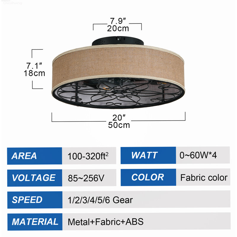 Ventilateur de plafond encastré réversible télécommandé à six vitesses Bohemian, Bronze