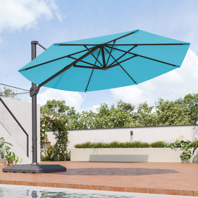 Abat-jour luxueux: parasol en porte-à-faux de 11 pi avec tissu teint dans la masse, cadre en aluminium et rotation à 360 °
