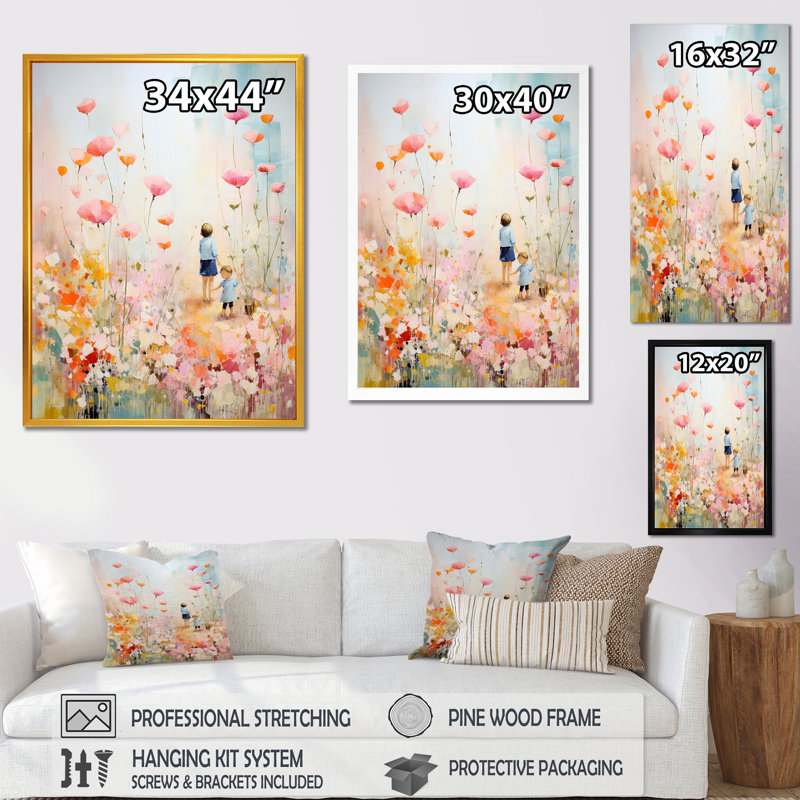 Art sur toile Whimsical Kids floral Haven II - Children, Cadre flottant doré, H 40 po x l 30 po x P 1,5 po