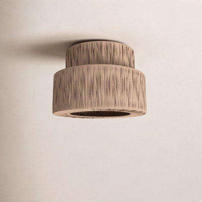 Abbie 1 - Light 12.6 " Modern Rattan Double-Layer Raffia Dimmable Metal Drum Flush Mount Lighting Fixture For Living Room/Bedroom