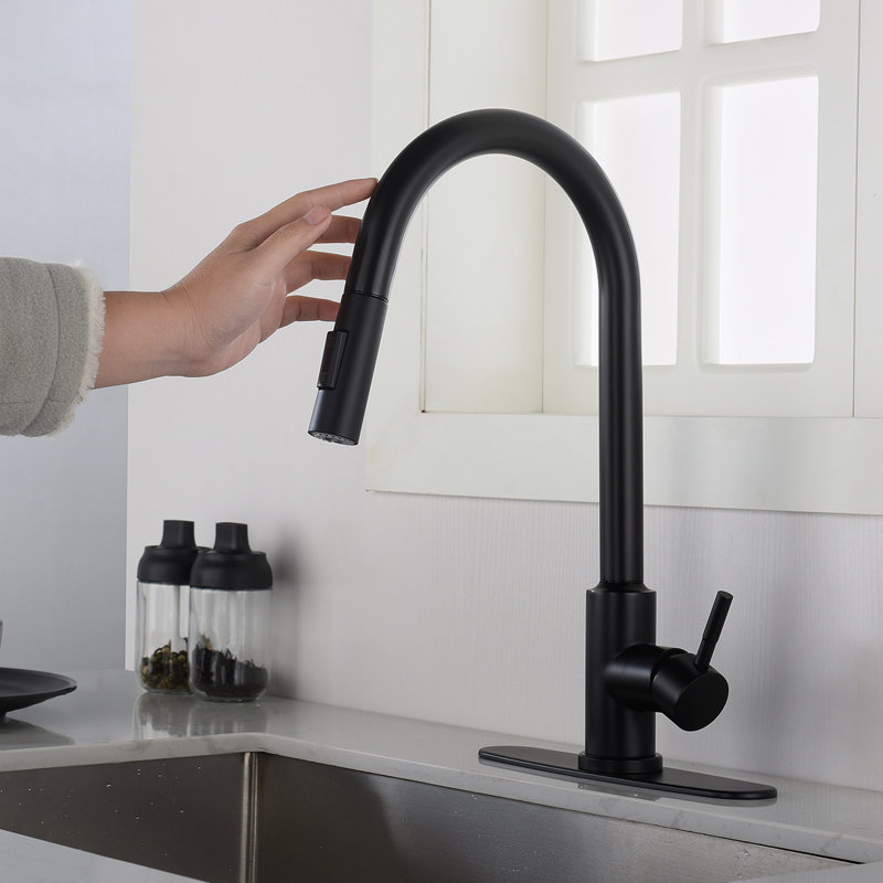 Robinet de cuisine tactile avec douchette extractible, Noir mat