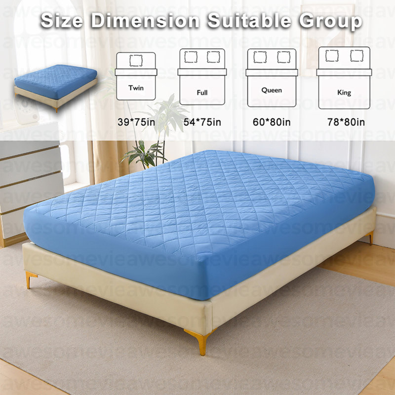Diamond Grid Ultrasonic Waterproof Mattress Protector Light Blue Size T, Twin, Light Blue